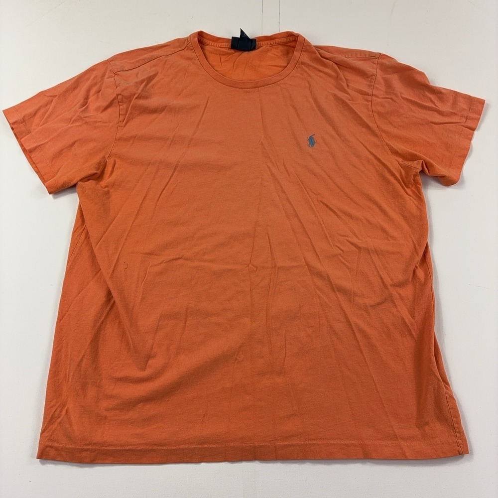 Vintage Polo Ralph Lauren Shirt Mens XL Orange Logo Cotton Crewneck Basic Tee